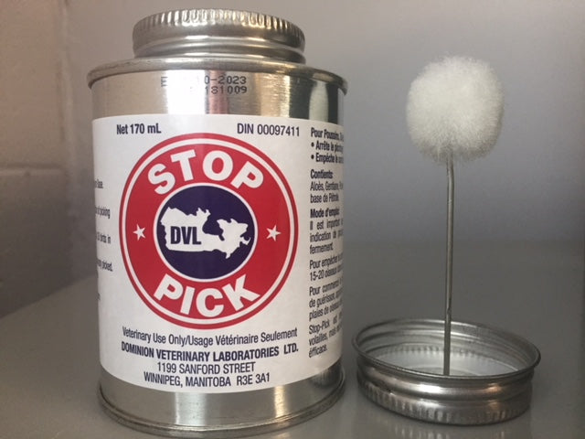 STOP PICK 170ML with Dauber indicated to prevent cannibalism in poultry.