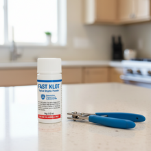 Fast Klot topical styptic powder 14g bottle by Dominion Veterinary Laboratories on a clean white background.