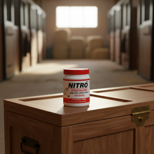 Nitro Ointment 400g jar nitrofurazone antibacterial wound dressing for horses by Dominion Veterinary Laboratories on white background.