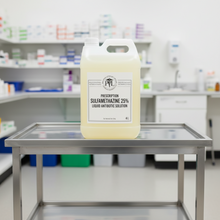 Prescription Sulfamethazine 25 percent 4L liquid antibiotic solution jug by Professional Veterinary Laboratories on white background.