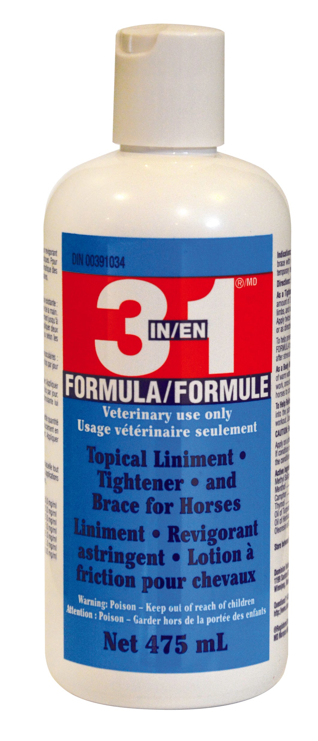 3 IN 1 FORMULA,  475 ml.  Horse supply topical liniment, tightener.